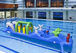 Kaufen sie einen luftdichten schwimmbeckenlauf mit delphinmotiven und herausfordernden hindernisobjekten für kinder. Bestellen sie aufblasbare hindernisparcours jetzt online bei JB-Hüpfburgen Deutschland