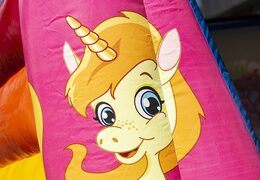 Kaufen sie eine kleine multifun-hüpfburg im einhorn-design mit Dach für kinder. Kaufen sie hüpfburgen bei JB-Hüpfburgen Deutschland online