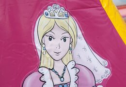 Kleines offenes rosa mit einer mischung aus gelbem türsteher für kinder zum verkauf im prinzessinnen-thema. Kaufen sie hüpfburgen online bei JB-Hüpfburgen Deutschland
