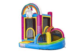 Kaufen sie eine kleine Indoor aufblasbare multiplay hüpfburg im thema einhorn mit rutsche für kinder. Bestellen sie aufblasbare hüpfburgen online bei JB-Hüpfburgen Deutschland