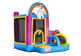 Aufblasbare mini-multiplay-hüpfburg im einhorn-design für kinder. Bestellen sie aufblasbare hüpfburgen online bei JB-Hüpfburgen Deutschland