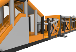 Aufblasbarer giga-abenteuerlauf-hindernisparcours mit einer länge von 48,5 m für kinder. Bestellen sie aufblasbare parcours jetzt online bei JB-Hüpfburgen Deutschland