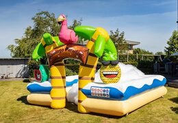 Groot opblaasbaar open bubble boarding park springkussen met schuim te koop in thema tropisch caribbean flamingo voor kinderen