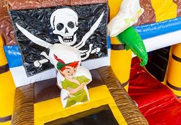 Kaufen sie piraten-hüpfburg in einzigartigem design mit zwei eingängen, einer rutsche in der mitte und 3D-objekten für kinder. Bestellen sie hüpfburgen online bei JB-Hüpfburgen Deutschland