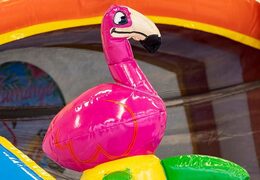 Bestellen sie bei JB-Hüpfburgen Deutschland eine wasserrutsche mit einem 3D-objekt eines großen flamingos darauf. Kaufen sie jetzt hüpfburgen online bei JB-Hüpfburgen Deutschland
