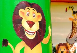 Kaufen sie eine midi-hüpfburg in einer farbkombination aus grün, gelb und orange mit einem dschungel-thema für kinder. Besuchen sie JB-Hüpfburgen Deutschland online