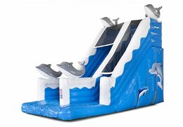 Spektakuläre aufblasbare rutsche mit delphinmotiv und 3D-objekten für kinder. Bestellen sie aufblasbare rutschen jetzt online bei JB-Hüpfburgen Deutschland