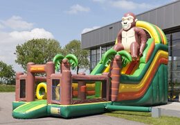 Multifunktionale aufblasbare rutsche im gorilla-design mit planschbecken, beeindruckendem 3D-objekt, frischen farben und den 3D-hindernissen für kinder. Kaufen sie aufblasbare rutschen jetzt online bei JB-Hüpfburgen Deutschland