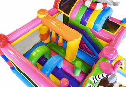 Aufblasbares Luftkissen mit Rutsche mit Partytieren für Kinder bestellen