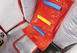 Bestellen Sie aufblasbares Luftkissen mit Rutsche im Tiermotiv mit großem Hund darauf für Kinder