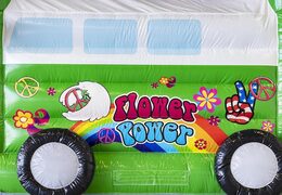 Bestellen Sie aufblasbare Hüpfburg Standard mit Dach im Hippie-Thema grün für Kinder