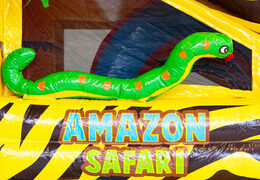 Aufblasbares Luftkissen mit Dach und Rutsche im Safari-Design mit 3D-Tieren darauf für Kinder zu verkaufen