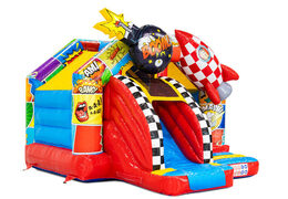 Rutschen-Kombi-Hüpfburg im Comic-Thema mit Rakete und Bombe