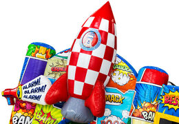 Rakete mit Gesichtchen auf Multiplay-Comic JB Inflatables
