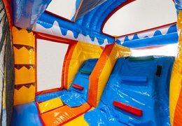 Kletterwand der Multiplay Doppelslide im Strandthema blau gelb orange