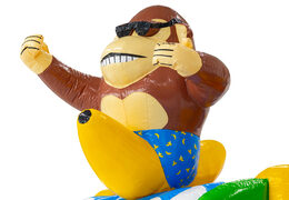 3D Figur auf Hüpfburg Dubbelslide Affe mit Bananen-Motiv Strandthema