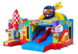 Multiplay Dubbelslide Hüpfburg mit zwei Rutschen im Comic-Thema