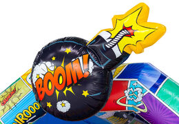 Kaufen Sie das A-Frame Hüpfburg im Comic-Thema bei JB Inflatables, auffällig und bunt