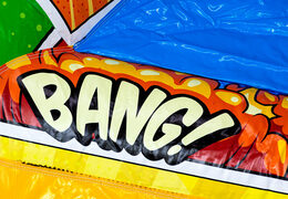 Comic-Stil A-frame Super Comic Hüpfburg Luftkissen für Kinder, jetzt erhältlich bei JB Inflatables