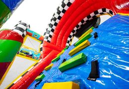 Inflatable obstacle course in comic style with vibrant colors