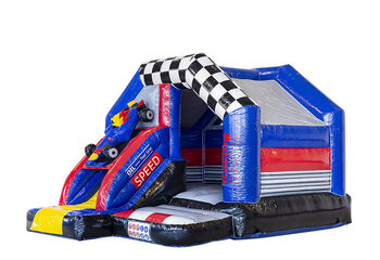 Kaufen sie eine kleine aufblasbare indoor-multiplay-hüpfburg mit rutsche im thema formel 1 für kinder. Bestellen sie aufblasbare hüpfburgen mit rutsche bei JB-Hüpfburgen Deutschland