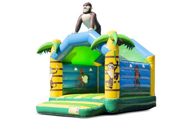 Kaufen sie eine standard-dschungel-hüpfburg in auffälligen farben mit einem großen gorilla-3D-objekt auf der oberseite für kinder. Kaufen sie hüpfburgen online bei JB-Hüpfburgen Deutschland