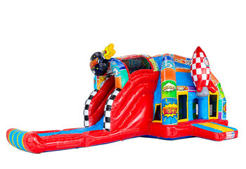 Comicstrips auf Luftkissen abgebildet - A-frame Super Comic Hüpfburg erhältlich bei JB Inflatables