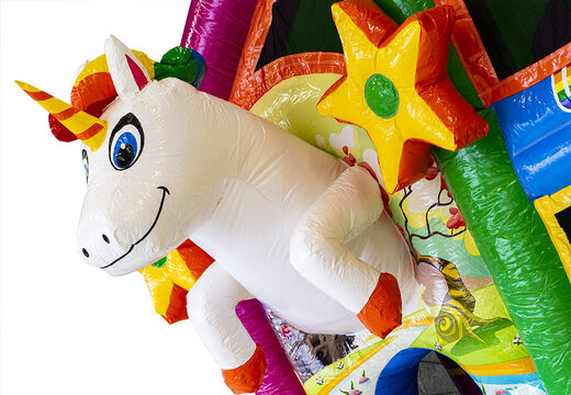 Kaufen sie mittelgroße aufblasbare multiplay-hüpfburg mit einhorn-thema und rutsche für kinder. Bestellen sie aufblasbare hüpfburgen online bei JB-Hüpfburgen Deutschland