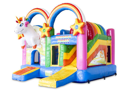 Kaufen sie Indoor aufblasbare multiplay hüpfburg im thema regenbogen einhorn mit rutsche für kinder. Bestellen sie aufblasbare hüpfburgen online bei JB-Hüpfburgen Deutschland