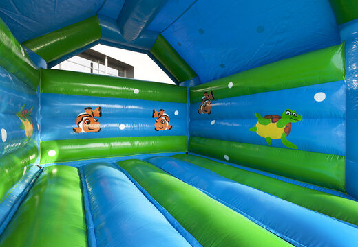 Kaufen sie standard-hüpfburg mit einem 3D-schildkrötenobjekt oben drauf für kinder. Bestellen sie hüpfburgen online bei JB-Hüpfburgen Deutschland