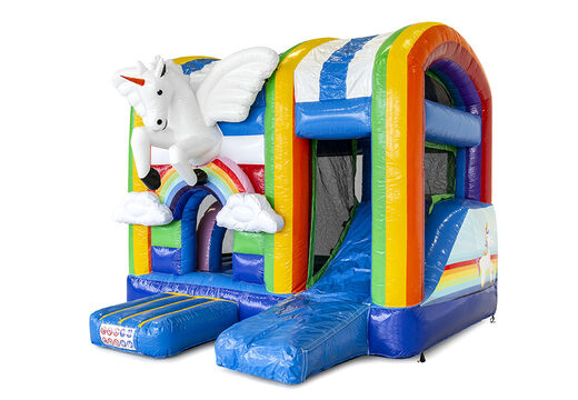 Kaufen sie eine kleine indoor aufblasbare multiplay hüpfburg im thema einhorn mit rutsche für kinder. Bestellen sie aufblasbare hüpfburgen online bei JB-Hüpfburgen Deutschland