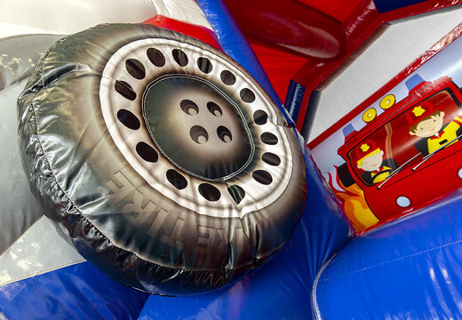 Aufblasbare rutschen-combo-hüpfburg im feuerwehr-design zu kaufen bei JB-Hüpfburgen Deutschland. Kaufen sie aufblasbare hüpfburgen mit rutsche und roter farbe für kinder