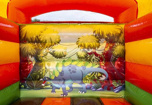 Kleine aufblasbare hüpfburg zum kaufen im bunten dino-design. Hüpfburgen erhältlich bei JB-Hüpfburgen Deutschland online