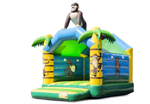Kaufen sie eine standard-dschungel-hüpfburg in auffälligen farben mit einem großen gorilla-3D-objekt auf der oberseite für kinder. Kaufen sie hüpfburgen online bei JB-Hüpfburgen Deutschland