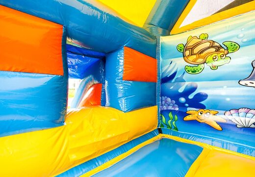Kaufen sie eine aufblasbare midi-multifun-hüpfburg mit dach in meereswelt-themenblau für kinder. Bestellen sie hüpfburgen online bei JB-Hüpfburgen Deutschland