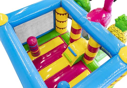 Kaufen sie eine aufblasbare mini-hüpfburg mit flamingomotiv und rutsche für kinder. Bestellen sie aufblasbare hüpfburgen mit rutsche online bei JB-Hüpfburgen Deutschland