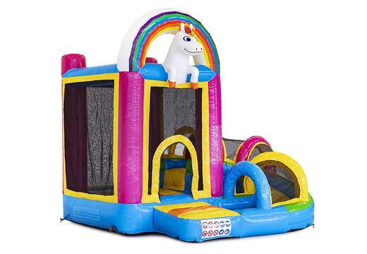 Aufblasbare mini-multiplay-hüpfburg im einhorn-design für kinder. Bestellen sie aufblasbare hüpfburgen online bei JB-Hüpfburgen Deutschland