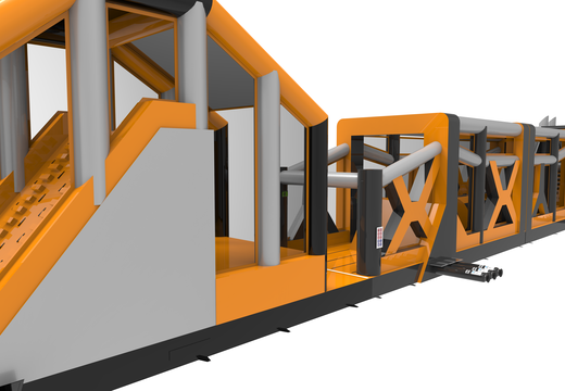 Aufblasbarer giga-abenteuerlauf-hindernisparcours mit einer länge von 48,5 m für kinder. Bestellen sie aufblasbare parcours jetzt online bei JB-Hüpfburgen Deutschland