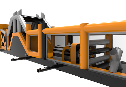 Aufblasbarer giga-abenteuerlauf-hindernisparcours mit einer länge von 48,5 m für kinder. Bestellen sie aufblasbare parcours jetzt online bei JB-Hüpfburgen Deutschland