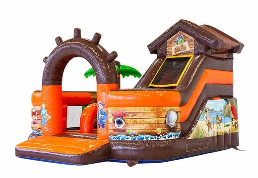 Große aufblasbare offene multiplay-hüpfburg mit rutsche zum verkauf im funcity-piratenthema für kinder. Bestellen sie Hüpfburgen online bei JB-Hüpfburgen Deutschland
