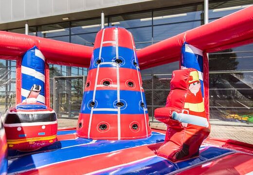Kaufen sie eine große indoor-feuerwehr-hüpfburg mit rutsche auf der sprungfläche, kletterturm und lustigen hindernissen mit feuerdrucken für kinder. Bestellen sie aufblasbare hüpfburgen online bei JB-Hüpfburgen Deutschland