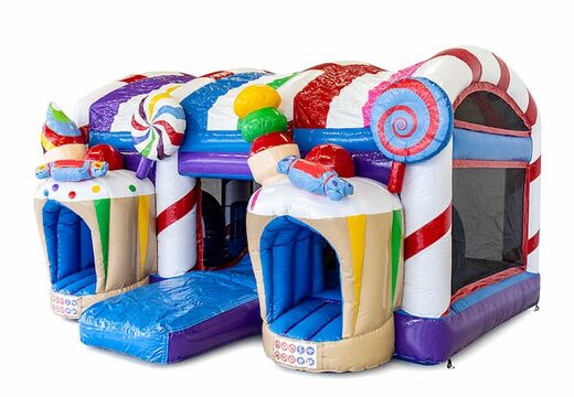 Kaufen sie große aufblasbare indoor-multiplay-XXL-hüpfburg mit rutsche im candyland-thema für kinder. Bestellen sie hüpfburgen online bei JB-Hüpfburgen Deutschland
