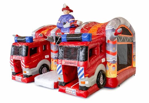 Kaufen sie eine große indoor aufblasbare multiplay hüpfburg mit rutsche im thema feuerwehr für kinder. Bestellen sie hüpfburgen online bei JB-Hüpfburgen Deutschland