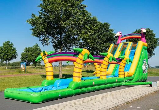 Drop & Slide Jungle hüpfburg mit doppelrutsche für kinder kaufen. Bestellen sie hüpfburgen online bei JB-Hüpfburgen Deutschland
