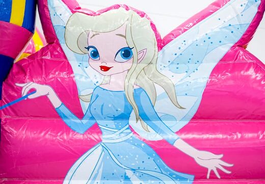 Multiplay fairy wonderland hüpfburg mit rutsche und lustigen objekten auf der hüpffläche für kinder. Bestellen sie aufblasbare hüpfburgen online bei JB-Hüpfburgen Deutschland