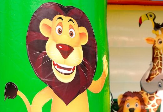 Kaufen sie eine midi-hüpfburg in einer farbkombination aus grün, gelb und orange mit einem dschungel-thema für kinder. Besuchen sie JB-Hüpfburgen Deutschland online