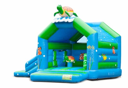 Kaufen sie eine aufblasbare indoor-multiplay-multifun-hüpfburg mit rutsche im schildkröten-design für kinder. Bestellen sie aufblasbare hüpfburgen online bei JB-Hüpfburgen Deutschland