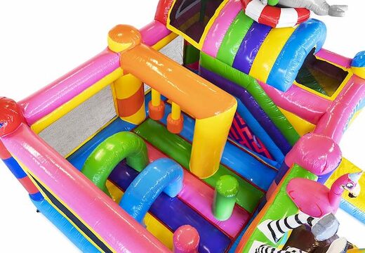 Aufblasbares Luftkissen mit Rutsche mit Partytieren für Kinder bestellen