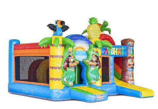 Bestellen Sie aufblasbares Luftkissen Tropenmotiv mit Rutschen und Objekten im Kissen für Kinder