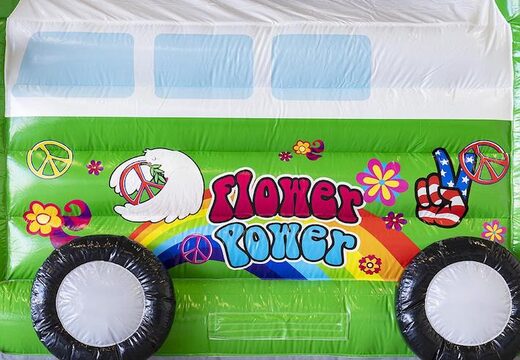 Bestellen Sie aufblasbare Hüpfburg Standard mit Dach im Hippie-Thema grün für Kinder